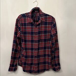 Lands' End Plaid Flannel Button-Down Shirt in Navy and Red